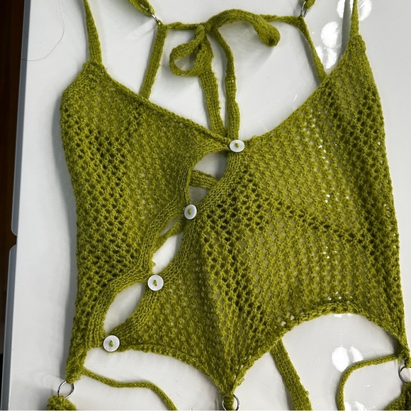 Green Knot Mini Dress with Cutouts - Picture 2 of 5